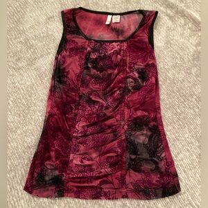 Vintage Y2K‎ Burnout Velvet Ruched Floral Tank Top Dark Fairy Goth Small